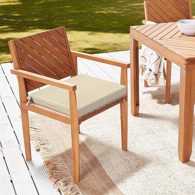 LVTXIII Outdoor Seat Cushions Seasonal Replacement Chair Cushions, Patio Chair Pads with Ties for Dining Chairs and Garden Furniture, (Square Back, 18.5"x16"x2", 2 Pack, Strip Beige)