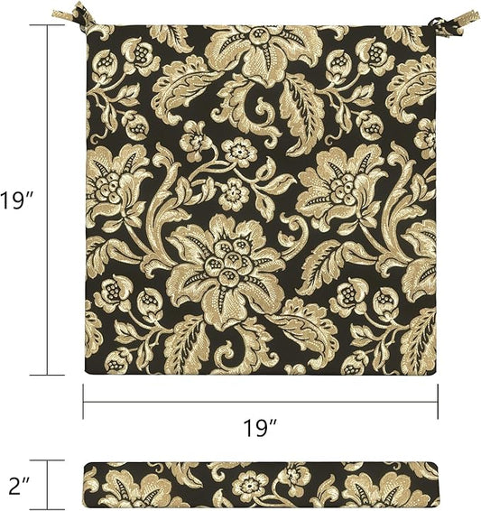 LVTXIII Outdoor Chair Cushions, Fade-Resistant Patio Furniture Cushions Outdoor Chair Pads with Ties for Dining Chairs and Garden Furniture Use, 19"x19"x2" 2 Pack, Jacobean Black