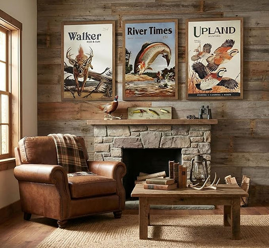 3Pcs Retro Hunting Canvas Wall Art Outdoorsy Wild Animal Posters Prints Nature Wilderness Deer Wild Duck Fishing Wall Decor Pictures Gift Send Hunter Dad For Farmhouse Living Room Bedroom Decoration