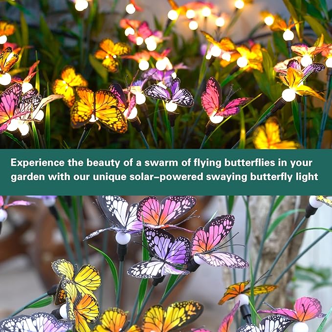 TONULAX Solar Garden Lights - 10 Pack Swaying Butterfly Light, Swaying in The Wind, Solar Outdoor Lights, Yard Patio Pathway Decoration, High Flexibility Iron Wire & Realistic Butterflies(10 Pack)