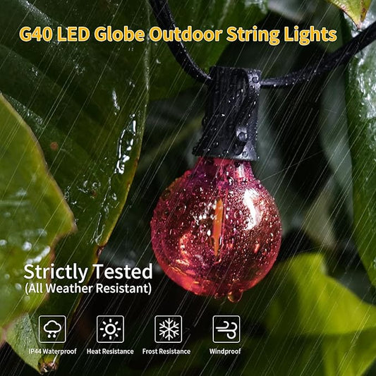 40FT LED Outdoor String Lights Waterproof, G40 LED Globe Outdoor Lights for Patio with 27 Edison Vintage Shatterproof Bulbs, Connectable Backyard Lights for Garden, Bistro, Porch, Cafe