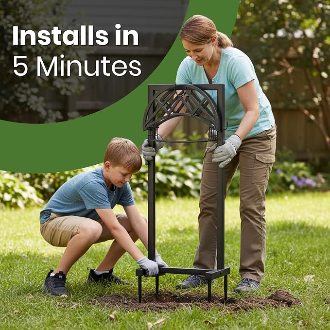 Oriva Garden Hose Holder Stand, Freestanding Water Hose Holder for Outside, Heavy Duty Rust-Resistant Metal Hose Hanger w/ 4-Spike Base, Holds upto 160ft, Outdoor Hose Storage for Yard, Lawn & Garden