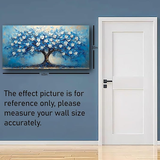 Abstract Wall Art Canvas Print Tree of Life Painting Blue Bathroom Decor Paintings Modern Style Living Room Bedroom Office Home Kitchen Decor Nature Landscape Artwork Wooden Frame 20x40 inches