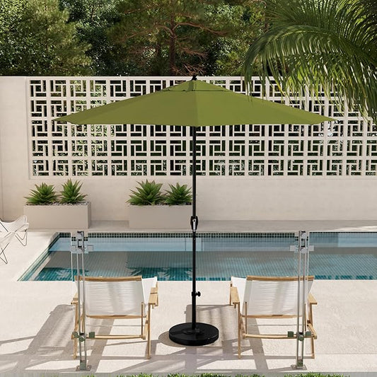 California Umbrella 9' Rd Aluminum Patio Umbrella, Crank Lift, Auto Tilt, Black Finish, 4yr Fade Warranty, Palm