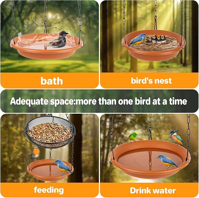 RAINFLOW Hanging Bird Bath for Outdoors - Hanging Bird Feeder for Outside, Platform Bird Water Feeder Bath Tray Wildlife Feeder,Tray for Outdoors Garden Backyard Attracting Wildbirds,2 in 1 Set