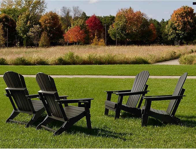 FUNBERRY Folding Adirondack Chair, All Weather HDPE Fire Pit Chairs with Cup Holder for Outdoor