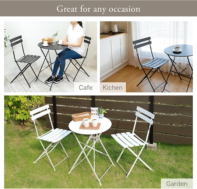 Indoor/Outdoor 3-Piece Foldable Bistro Set, Folding Outdoor Patio Furniture Sets, 2 Chairs and 1 Table, Weather-Resistant Outdoor/Indoor Conversation Set for Patio, Yellow, White, US001
