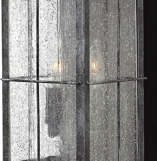 Hinkley Bingham Medium Wall Mount Outdoor Lantern - Aluminum, Clear Seedy Glass, Gas Light Style - Greystone Finish