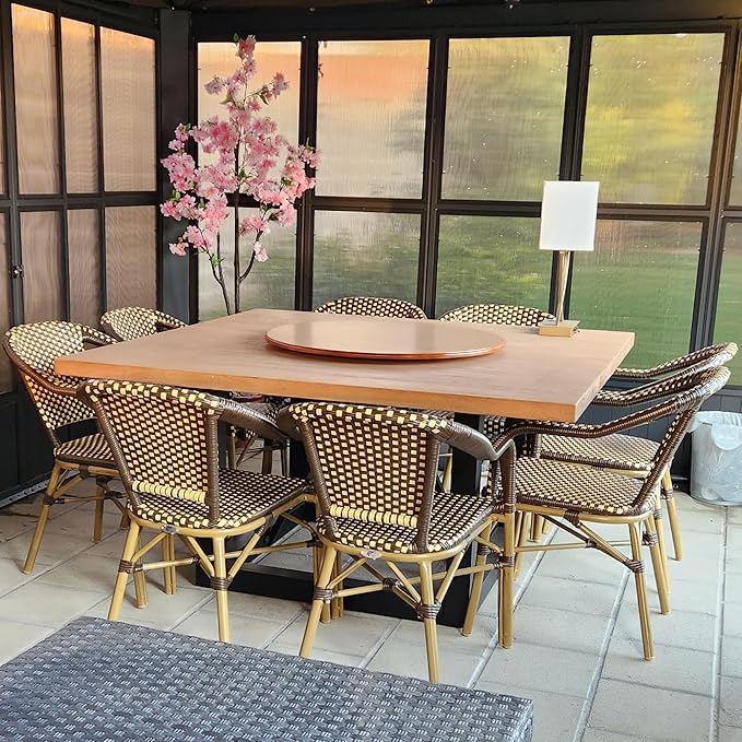 PURPLE LEAF Outdoor Dining Chair Set of 4 Hand-Woven Wicker Armchair for Garden Porch Bamboo Print Finish Patio Chairs Brown French Bistro Chairs