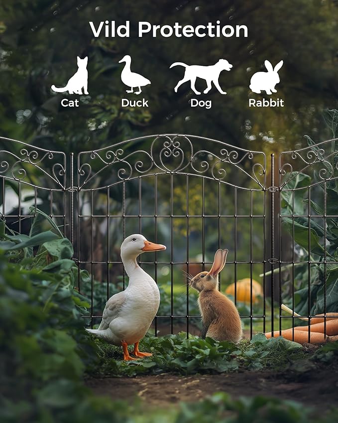 10 Panels No Dig Decorative Outdoor Garden Fence with Gate, 40 in(H) X 23.6 ft(L) Animal Barrier Fencing, Rustproof Portable Fence, Temporary Dog Fence Outdoor for Yard, Outside, Backyard