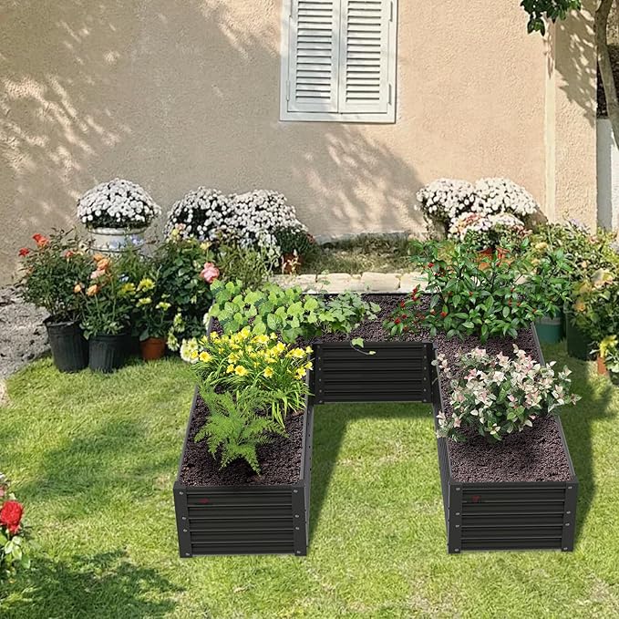 A ANLEOLIFE U-Shaped Outdoor Galvanized Raised Garden Bed, 6x6x1.5ft, Center-Access Bottomless Planter Box, 22-Gauge Corrugated Metal, Reinforced Bracing Rods, Quartz Grey
