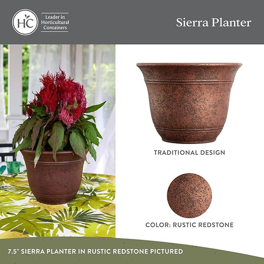 The HC Companies Sierra Round Self-Watering Pot - Lightweight Plastic Planter for Herbs & More - Durable Plant Pots for Indoor Plants & Outdoor Plants (13” Rustic Redstone, Pack of 2)