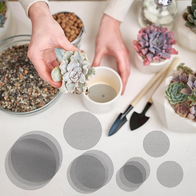 Bonsai Mesh for Plant Pot Drainage Screen 2 3 4 Inch Assorted Sizes, 100 Pcs Plastic Round Flower Pot Hole Mesh Screen Cover Pad, Planter Bottom Drainage Inserts Grid Mat for Potted Succulent