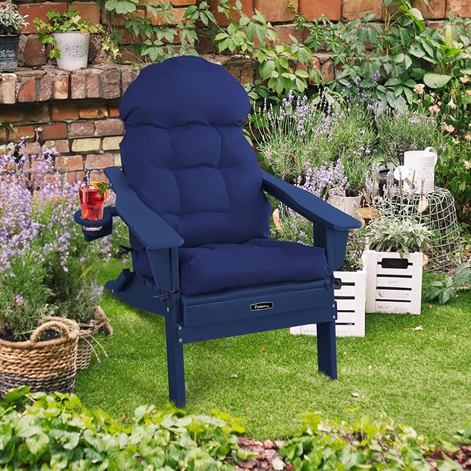 FUNBERRY Adirondack Chair Cushion, Thicken Comfy Cushions for Rocker Non Slip Fade Shield Waterproof High Back with Ties