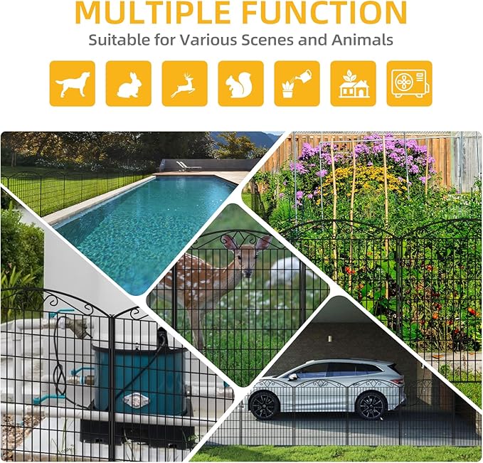 15 Panels No Dig Dog Fence Outdoor for Yard, 33in(H) x 32.5ft(W) Tall Animal Barrier Fencing Panels, Rustproof Ground Stakes Temporary Wire Screen for Patio