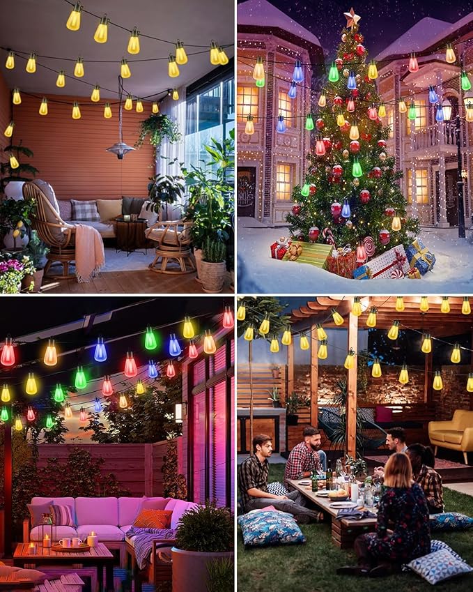 litogo 60FT Color Changing Outdoor String Lights with Remote - Dimmable LED RGB Patio Lights for Outside with Shatterproof Waterproof Edison Bulbs for Yard Gazebo Party Wedding Holiday