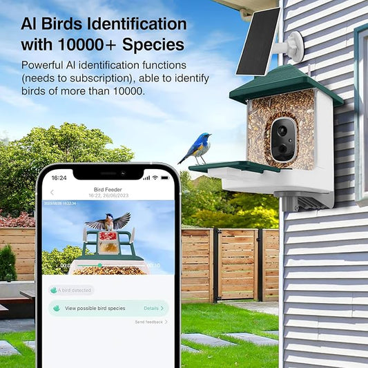 Bird Feeder with Camera,Smart Watching Birds,AI Identify Species with Solar Panel,Auto Record 2K HD Capture Video Live,2L Large Capacity,Ideal Gifts for BirdLover (Green+64G Card)