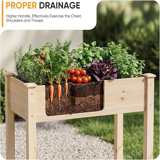 NEWBULIG Raised Garden Bed with Legs 34x18x30in,Elevated Wood Planter Box Stand for Outdoors Garden Balcony Courtyard, Natural Wood 400 Pound Capacity, for Planting Herbs Flowers Vegetables