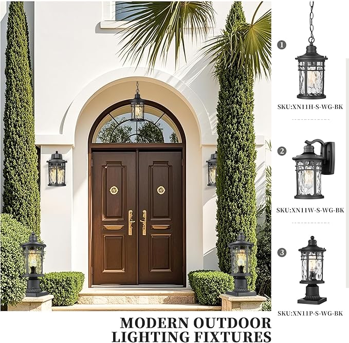 Outdoor Post Light Hardwired Waterproof Aluminum Pole Light Fixture with Water Ripple Glass Exterior Lamp Post Lantern for Garden Yard Patio Pathway 14.6 Inch E26 Socket
