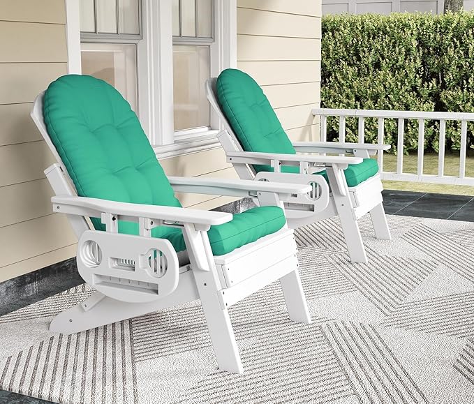 Adirondack Chair Cushion Set of 4, Thickened Patio Chair Cushions with Ties, Waterproof and UV-Protected Rocking Chair Cushion for Indoor and Outdoor, Green.