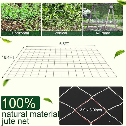 1 Piece White Jute Net Plant Support Netting 6.6 x 16.4 ft Heavy Duty Garden Plant Trellis Netting for Climbing Outdoor Indoor Grow Net for Cucumber Vine Tomatoes Peas Flower Fruits Vegetables