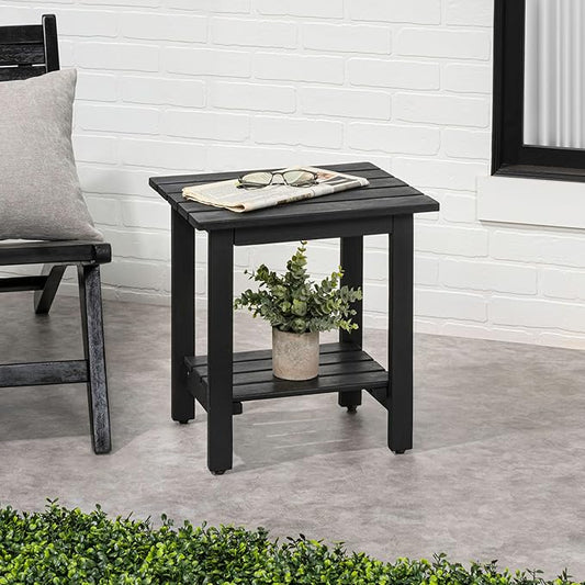 JONATHAN Y END6001B Kellie 16.1" Cottage Classic Slatted Solid Acacia Wood Indoor/Outdoor Side Table with Shelf for Patio, Garden, Bathroom, Living Room, Black