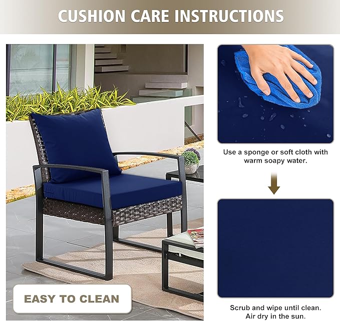 24x24 Inch Outdoor Cushions for Patio Furniture, Waterproof Outdoor Chair Cushions w/ Fade-Resistant, Removable & Machine-Washable Cover, Deep Seat Sofa/Couch Pad Replacement – Set of 1/2/4, Navy Blue