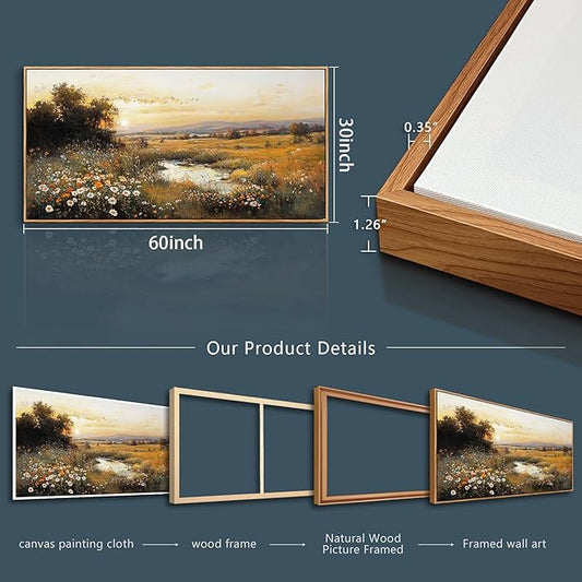 Wood Farmed Canvas Wall Art For Living Room Large Wall Decor For Office Bedroom Decorations Prairie Puddle Landscape Pictures Farmhouse Painting Artwork Room Wall Mural Aesthetic Home Decor 30x60 In