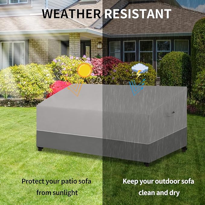 Easy-Going Patio Loveseat UV Resistant Outdoor Couch Bicolor 2-Seater Bench Waterproof Outdoor Furniture Cover with Reflective Hemming (90Wx34Dx32H inch, Gray/Dark Gray)