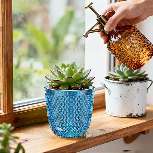 QCQHDU 2 Pack Self Watering Pots, 5.7 Inch Flower Pots with Drainage Holes and Water Filling Port, Plastic Garden Planter for Indoor Outdoor Plants (Klein Blue)