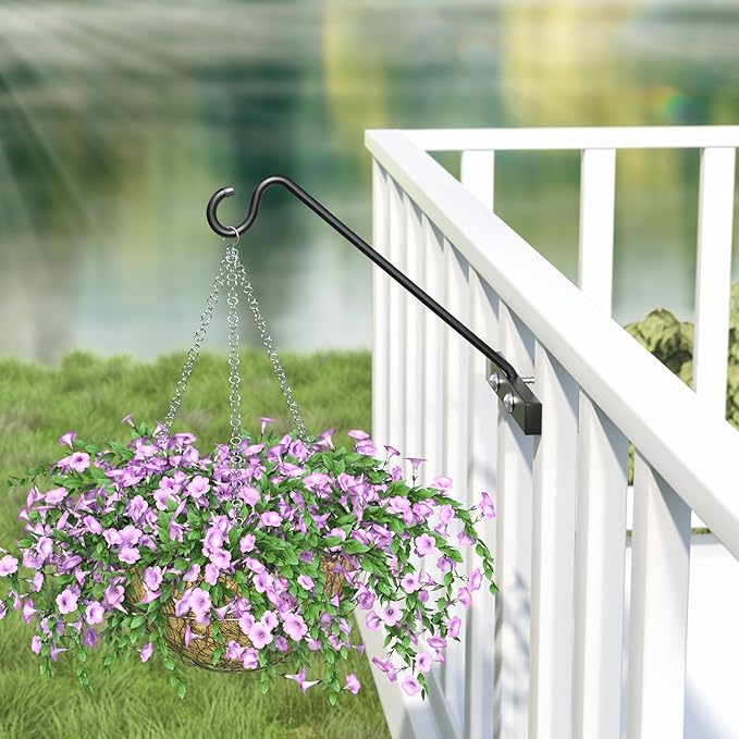 12-Inch 2 Pack Deck Bird Feeder Hanger for Railing, Outdoor Decor Plant Hanger, Balcony Railing Hook - 22LB Capacity - for Hanging Plants, Bird Feeders, Lanterns, Wind Chimes