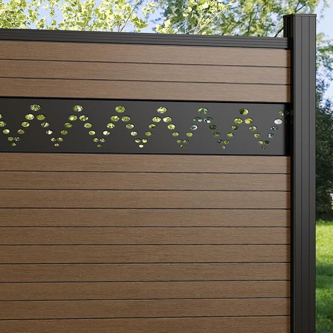 6 Feet×6 Feet Privacy Fence, Outdoor Wood Plastic Composite Fence Panel, Waterproof Security Barriers Fencing, WPC (Brown, Arched (1 Panel - 2 Post))