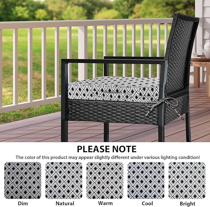 Outdoor Chair Cushions Set of 4,Waterproof Outdoor Seat Cushions for Patio Furniture,Patio Chair Cushion with Handle and Ties, Out Door Chair Pads,18.5" x 16" x 3", Black Geometry