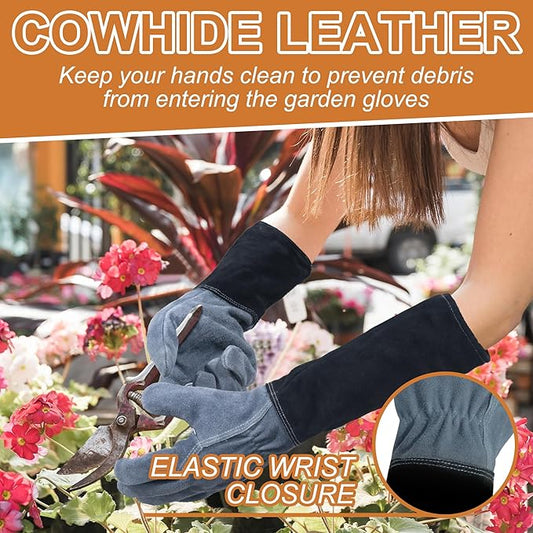 HLDD HANDLANDY Long Gardening Gloves for Women Men - Leather Rose Pruning Gloves Thorn Proof - Breathable Working Glove
