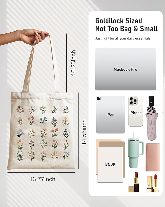 Canvas Tote Bag with Aesthetic Prints, Cute Tote Bag for Women Girls with Wide Strap, Gifts for Cat Book Lovers