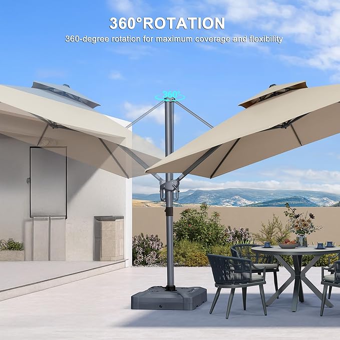 PURPLE LEAF Cantilever Patio Umbrella Outdoor Aluminum Offset Square Umbrella Windproof Heavy Duty Hanging Outside Umbrella for Deck Pool Garden