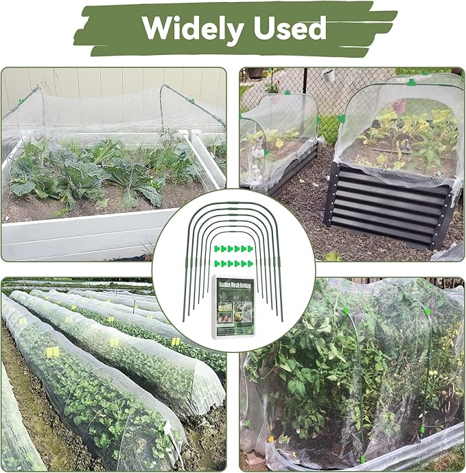 Garden Mesh Netting Kit for Raised Beds, 8 * 26FT Ultra Fine Plant Netting Covers with 6 Pcs Wide Garden Hoops & 12 Clips, Row Cover Net Protect Greenhouse Fruit Vegetable Flowers from Birds Bugs