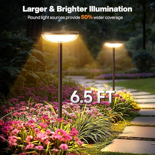 Solar Pathway Lights Outdoor, 2 Pack 27'' Tall Solar Garden Lights Outdoor Waterproof Bright Up to 12 Hrs, Round Garden Light for Yard Flower Bed Patio Path Walkway Driveway Outside Decor