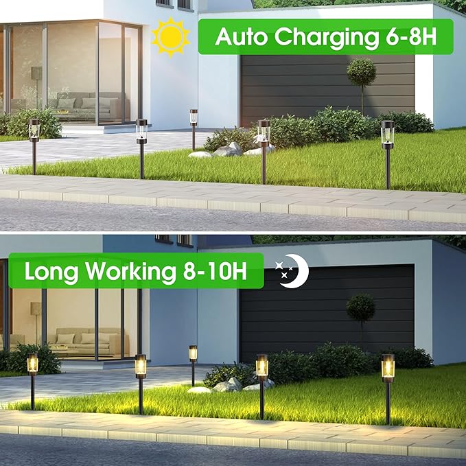 Eyrosa Solar Lights Outdoor, 12 Pack Waterproof Solar Landscape Lighting for Pathway Garden Yard Path Walkway Driveway Lawn Patio Outside Decor, Warm White