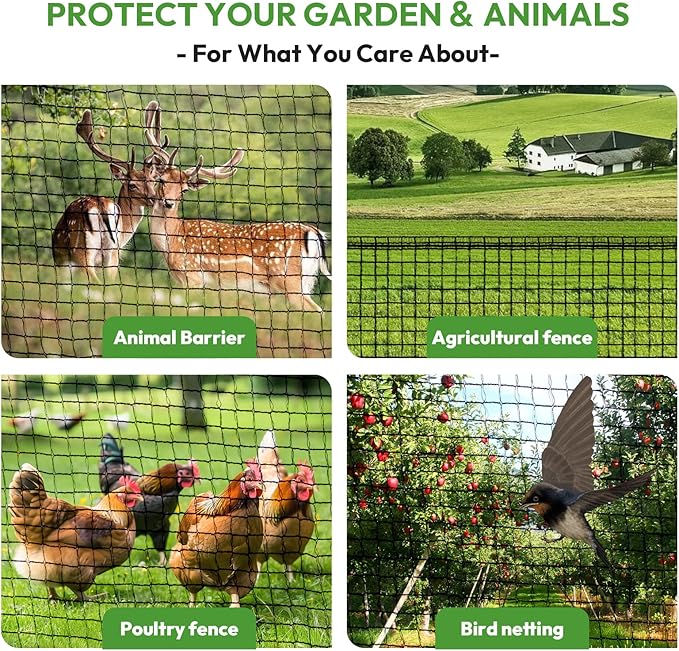 Deer Fence for Garden 7ft x 50ft, Plastic Mesh Deer Fence Netting with Pre-Strung Reinforced Edge, Reusable Temporary Fence, Ideal for Animal Barrier & Garden Fencing for Plants & Fruit Trees
