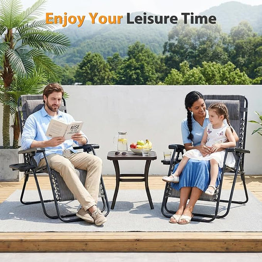 NEWBULIG Zero Gravity Chairs Set of 2, Lounge Chair Folding Portable Adjustable Camping Recliner with Adjustable Pollow, Mesh Back, Cup Holder Trays Lawn Patio Chair for Pool Beach