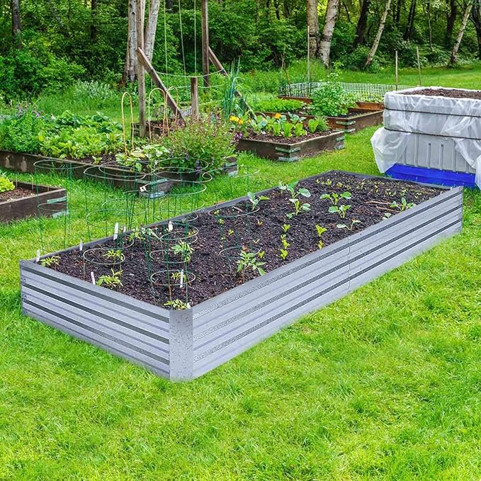 Galvanized Raised Garden Bed (8x4x1ft) – Overlapping 4-Inch Panels + 4 Support Bars, Heavy-Duty Metal Planter Box for Vegetables, Herbs, Flowers, No-Deformation Steel Garden Kit