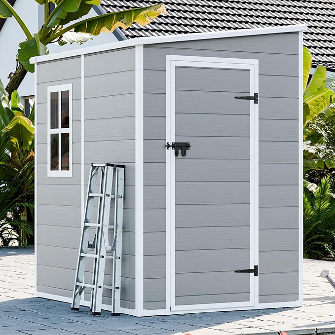 5x4 Shed Resin Outdoor Storage with Floor Included, Waterproof Small Plastic Garden Tool Sheds Cabinet