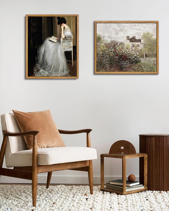 UPWOIGH 16x24 in Large Framed Wall Art, Jacques Émile Blanche The Reader Woman Reading Oil Painting Canvas, Vintage Victorian Portrait Print, Rustic Farmhouse Decor for Living Room Bedroom, 1Pack Gift