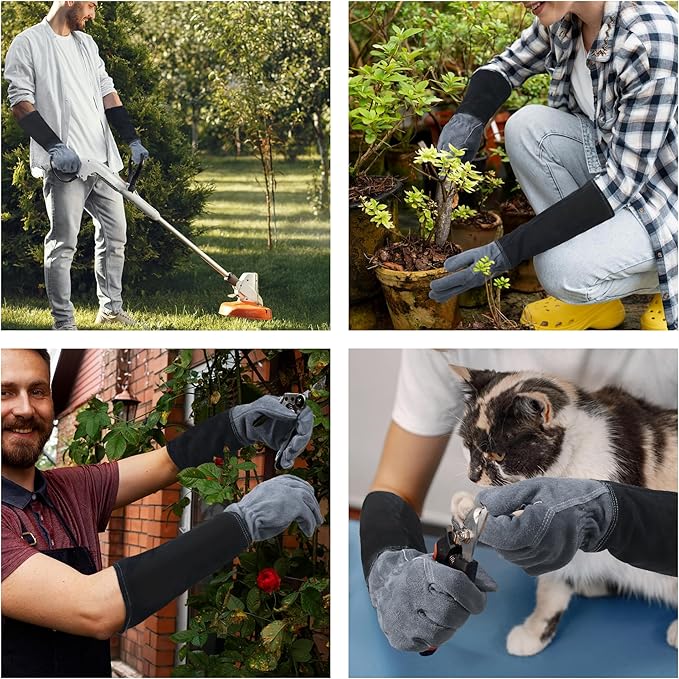 HLDD HANDLANDY Long Gardening Gloves for Women Men - Leather Rose Pruning Gloves Thorn Proof - Breathable Working Glove