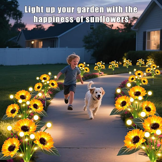 Sunflower Solar Lights Outdoor Garden Decor,Upgraded Solar Sunflowers with Firefly Lights Waterproof,Gifts for Mom Women Grandma,Garden Decor for Outside Yard Patio Pathway Lawn(2 Pack)