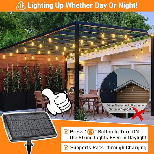 Bosceos 150FT Solar String Lights for Outside, Solar Powered Patio Lights with 52 Shatterproof ST38 Edison Bulbs & Remote Control,Dimmable LED Solar String Lights for Outside Waterproof