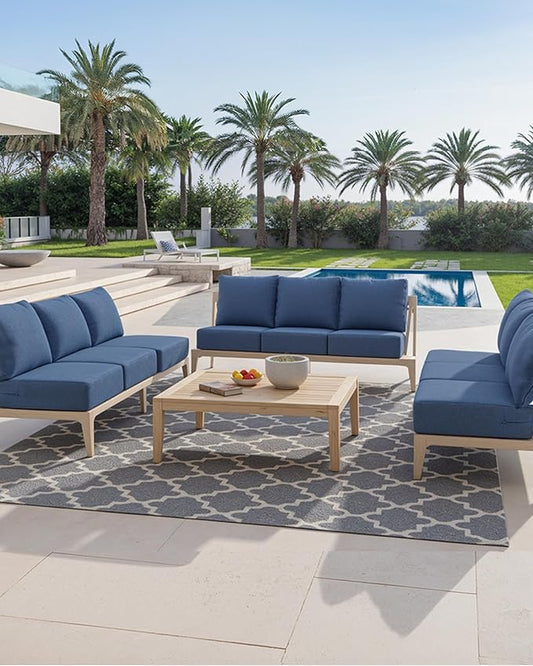 Luxury 24x24x6 Inch Patio Sofa Cushions Set of 3 - Memory Foam Deep Seat Water-Resistant Patio Cushion for Lawn Dining Rocking Swivel Chairs Loveseat 3-Seater Sectional Couch - Navy Blue