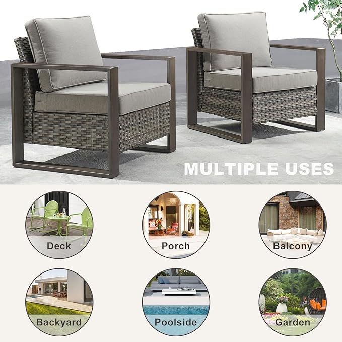 3 Piece Wicker Patio Furniture Set,Patio Bistro Set with 2 Rattan Armrest Chairs and 1 Side Table,Sturdy Frame,All-Weather PE Wicker,Wide Armrest,Deep Seating and Thick Cushions(Mixed Grey/Grey)