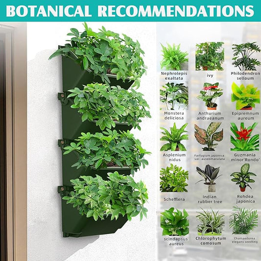 Vertical Wall Planter, 4 Packs Self Watering Wall Planters for Indoor with 3 Pcs Garden Tool Set Vertical Planter Tower for Strawberry Flowers Herbs, 12.9''x5.5'' x26.7''